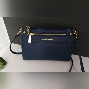 Liz Claiborne Dark Blue Crossbody Bag with Gold Accents